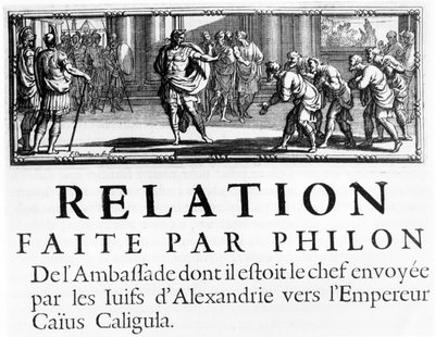 Embassy of Philo to Roman Emperor, Gaius Caligula, chapter heading illustration from Histoire de la Guerre des Juifs contre les Romains, by Flavius Josephus, published in Paris, 1688 by French School