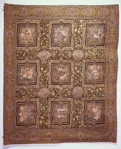 Embroidered table carpet with biblical scenes, c.1600 by French School
