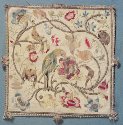 Embroidery with a design of parrots by French School