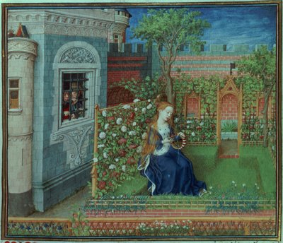 Emelye in her garden. The imprisoned knights Palamon and Arcite by French School