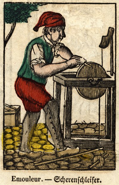 Emouleur (consists in sharpening objects with the grinding wheel); Series on Crafts, Image of Epinal of the 19th Century by French School