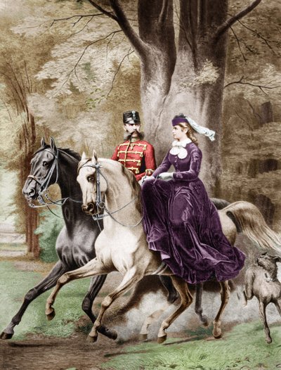 Emperor Franz Joseph I and Empress Elisabeth of Austria riding horses by French School