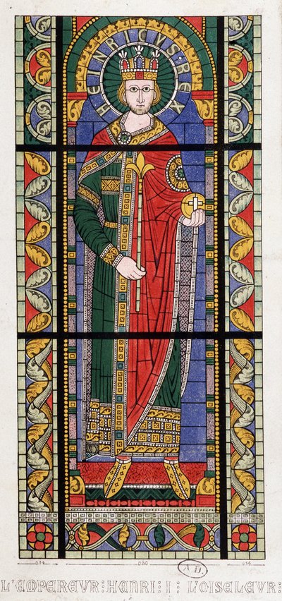 Emperor Henry I the Bird (875 - 936). A stained glass window from the Cathedrale de Strasbourg by French School