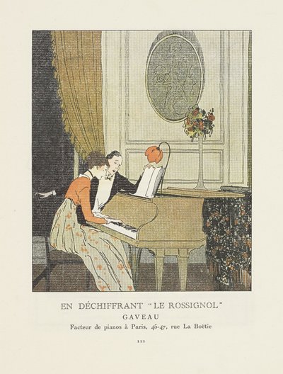 Deciphering The Nightingale, advertisement from La Gazette du Bon Ton, pub. 1914 by French School