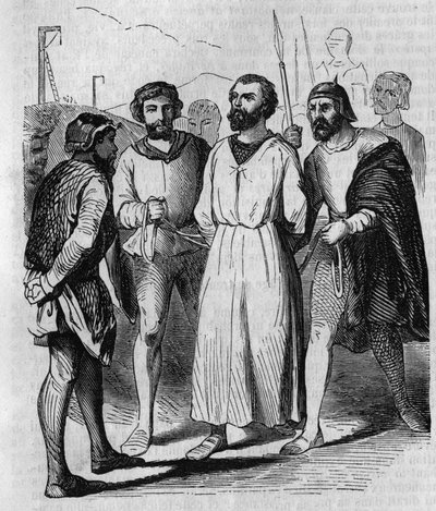 Enguerrand de Marigny chamberlain and minister of King Philip IV the Bel marching to torture in 1315. Engraving of the 19th century. by French School