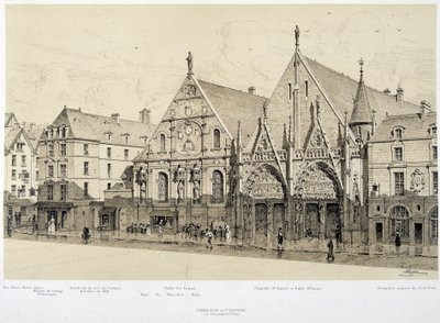 Entrance of the Hotel-Dieu (Hotel Dieu), rue du Marche Palu, in 1590 - in “Paris a travers les ages” by French School