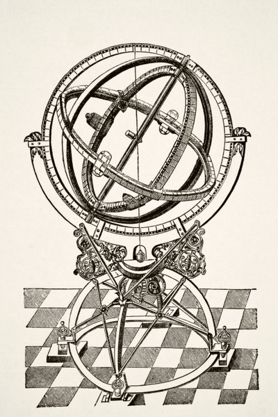 Equatorial Rings or Circles, after copper engraving in book Tychonis Brahe Astronomiae Instauratae Mechanica of 1602, from Science and Literature in The Middle Ages by Paul Lacroix pub. London 1878 by French School