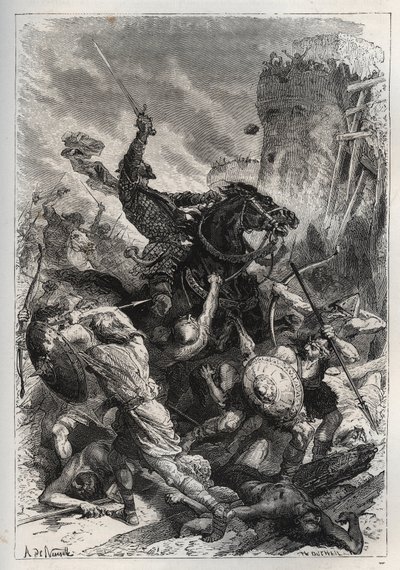 Eudes, king of the Franks, leads the battle against the Normans and victoriously defends Paris - Eudes in battle against the Normans - The history of France told to my grandchildren - by Francois Guizot - 1872-1876 by French School