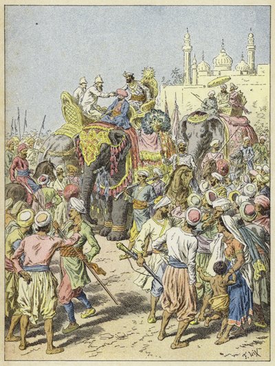 European travellers being received by a Raja, India by French School
