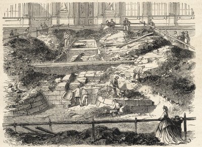 Excavations in the Cour Carree du Louvre - Discovery of the foundations of the former tower of Philippe Auguste by French School
