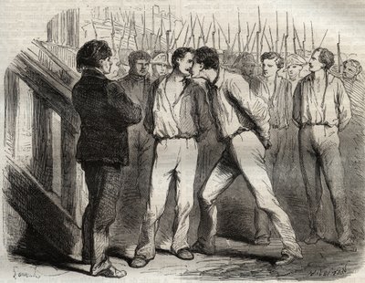 Execution of the four sergeants of La Rochelle on 21 September 1822: Bories, Raoulx, Gaubin, Pommier - Raoulx, who was to pass the first, asked to embrace his comrades - Engraving in Causes celebres de tous les peuples by Armand Fouquier (1817-18?) 18 by French School