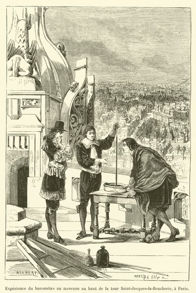 Mercury Barometer Experiment at the Top of Saint-Jacques-la-Boucherie Tower, Paris by French School