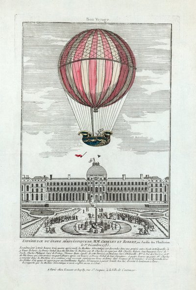Experience of the Aerostatic Globe by MM. Charles and Robert at the Tuileries Garden on December 1, 1783, pub. 1783 by French School