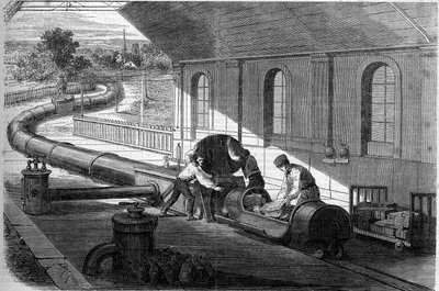 Experience of transporting mail using atmospheric tubes, England by French School