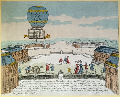 Experiment at Versailles of the Montgolfier Brothers with the Flight in a Montgolfiere Hot Air Balloon of a Cock, a Duck and a Sheep by French School