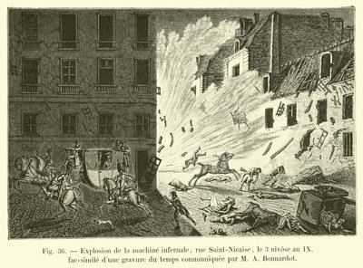 Explosion of the Infernal Machine, Rue Saint-Nicaise, 3 Nivose Year IX, Facsimile of a Contemporary Engraving Communicated by M. A. Bonnardot by French School
