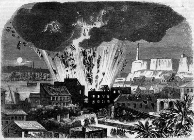 Explosion of the powder keg at the maritime arsenal of Havana, Cuba by French School