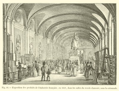 Exhibition of French Industry products, in 1819, in the ground floor rooms, under the colonnade by French School