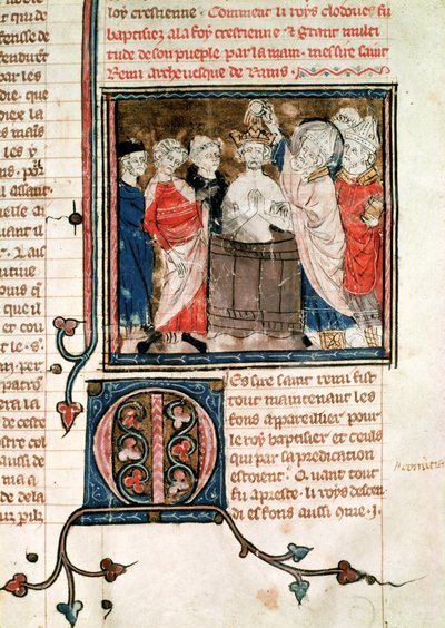 St. Remigius Baptising and Anointing Clovis I, from the Grandes Chroniques de France by French School