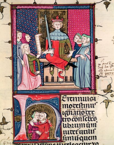Conjugal Law, an adulterous wife appearing in court, from Justiniani in Fortiatum by French School