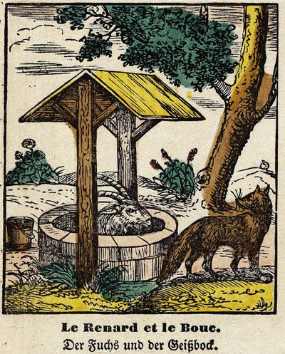 Fables de La Fontaine: the fox and the good. Image of Epinal, first half of the 19th century by French School