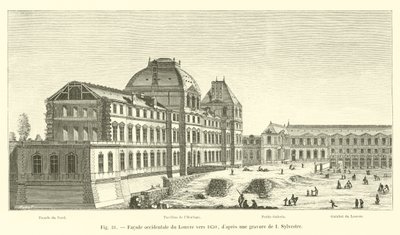 Western facade of the Louvre around 1650, after an engraving by I Sylvestre by French School