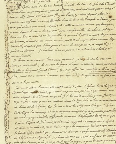 Facsimile of the Will of Louis XVI of France by French School