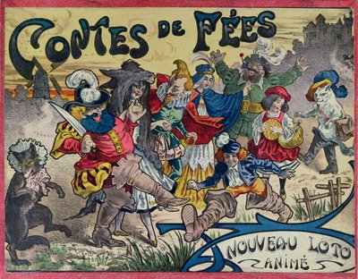 Fairy tale characters painted on the box lid of a game of lotto by French School