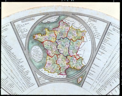 Fan depicting the Map of France as Divided into 9 regions, 10 metropolis and 83 departments by French School