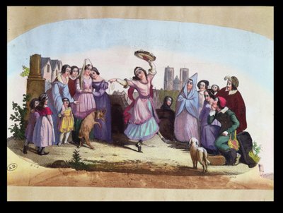 Fan design depicting a scene from La Esmeralda, an opera by Louise-Angelique Bertin after the novel by Victor Hugo c.1836 by French School