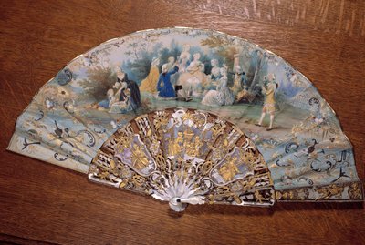 Fan Representing a Country Taste. A Group of Nobles Picnicking in a Park. 18th Century, Chantilly, Conde Museum by French School