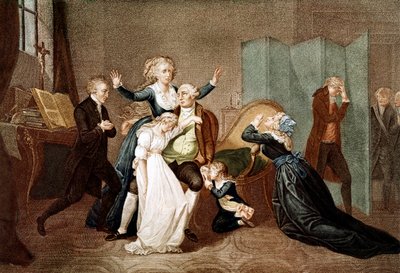 Farewell to Louis XVI by his Family in the Temple, 20th January 1793 - The last interview of Louis XVI with his family (Marie Antoinette and their children Marie Therese or Madame Royale (1778-1851) and Louis XVII (1785-1795), the eve of his execution by French School