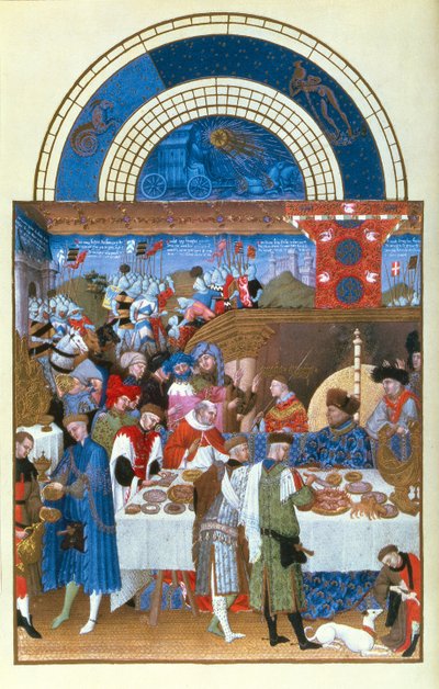 Facsimile of January: Banquet Scene by the Limbourg Brothers, from the Tres Riches Heures du Duc de Berry by French School