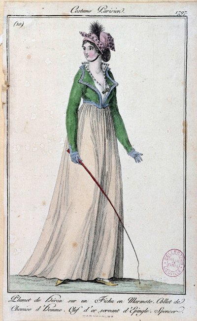 Fashion Under the Directoire: A Young Parisian Elegant Dressed with a Heron Feather, a Man