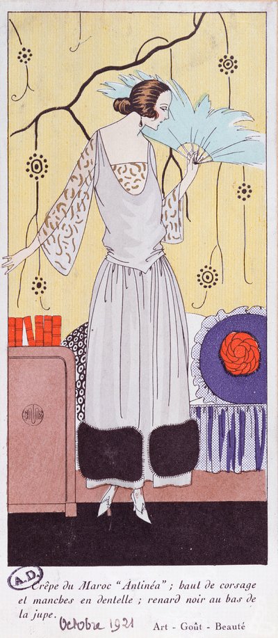 Fashion Plate Depicting a Fan Made from Feathers, from Art, Gout, Beaute, 1921 by French School