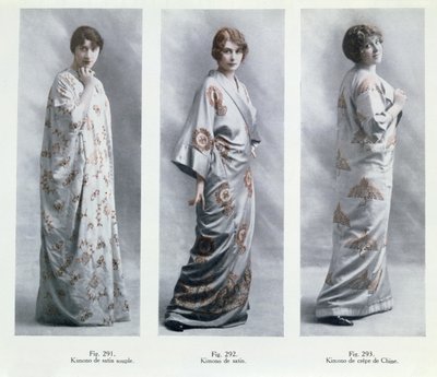 Fashion plates showing designs for kimonos, illustrations from Le Jardin des Modes Nouvelles, 15 April, 1913 by French School