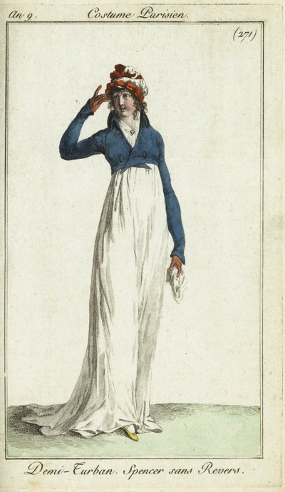 Fashionable woman in a half-turban and spencer jacket by French School