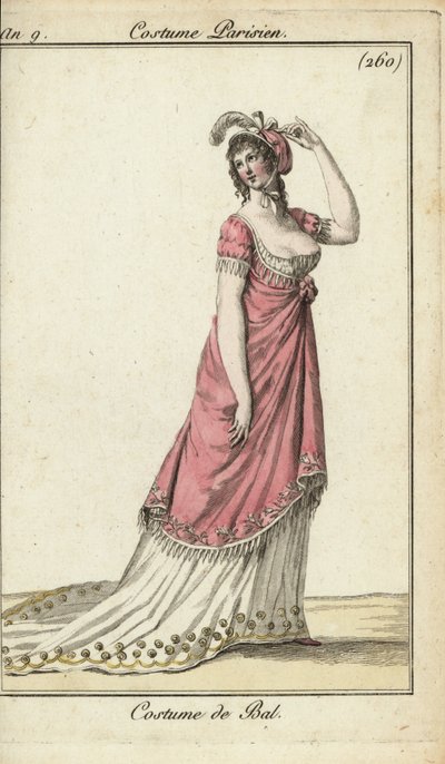 Fashionable woman in a luxury ball gown, Paris by French School