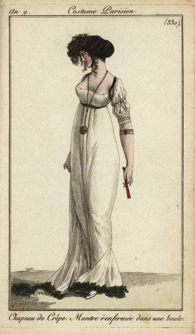 Fashionable woman or Merveilleuse in crepe hat by French School