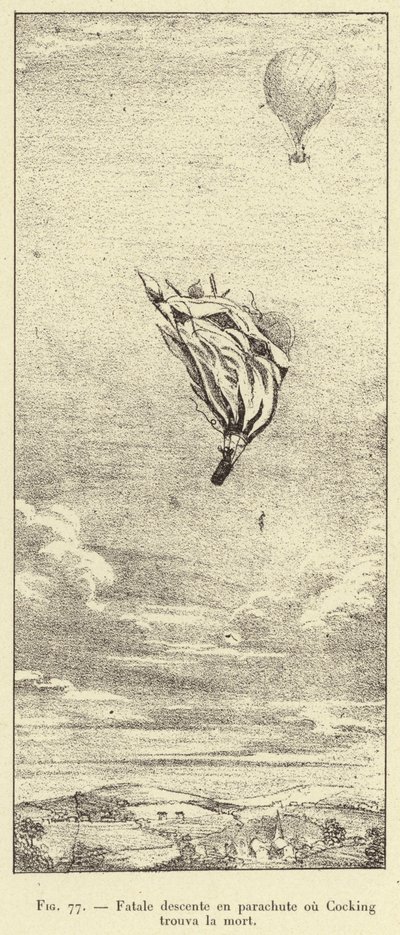 Fatal Parachute Descent where Cocking Found Death (engraving) by French School