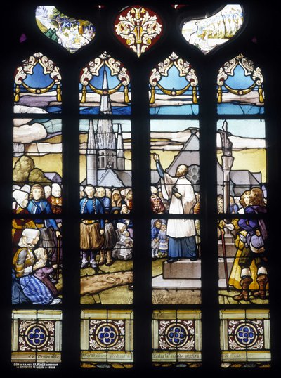 Father Maunoir preaching in Kerlas the great mission of 1658 - stained glass windows of St Germain church in Kerlaz by French School