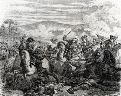 Ferdinand de Marsin mortally wounded at the Battle of Turin 1706 (engraving) by French School