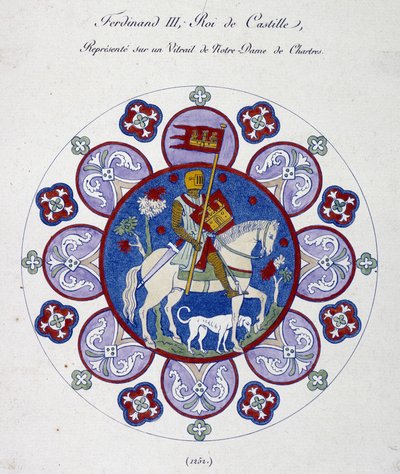 Fernand III, King of Castile, represents on a stained glass of Notre Dame de Chartres. College simile by French School