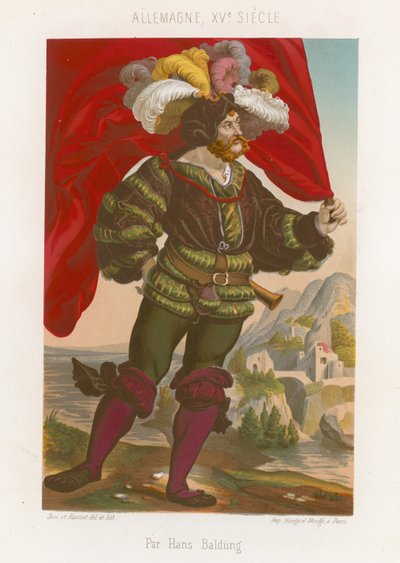 Figure of a man standing with a flag by French School