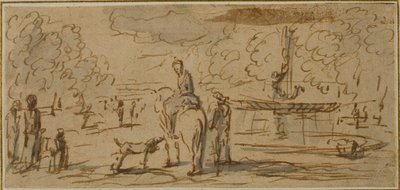 Figures Walking and on Horseback in a Park by French School