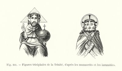 Three-Headed Figures of the Trinity, from Manuscripts and Incunabula (engraving) by French School