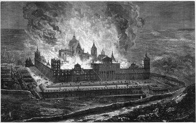 Fire of the Escorial Palace on October 2 by French School