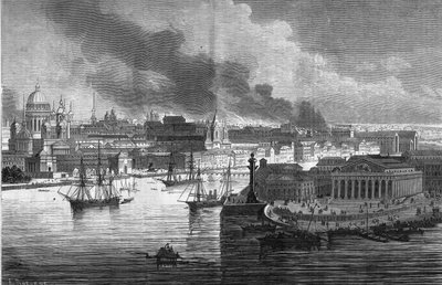 Fire of the ministry district in St. Petersburg, Russia by French School