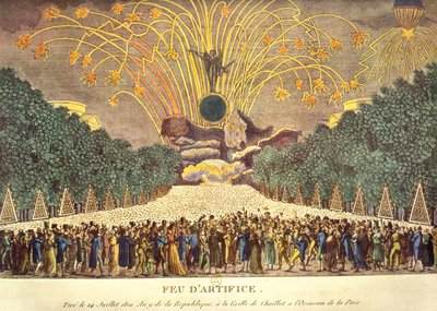 Firework display at the Grille de Chaillot in Paris to celebrate peace, 14th July 1801 by French School