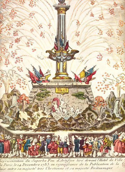 Fireworks in front of the Hotel de Ville in Paris celebrating the Peace of Versailles, 14th December 1783 by French School